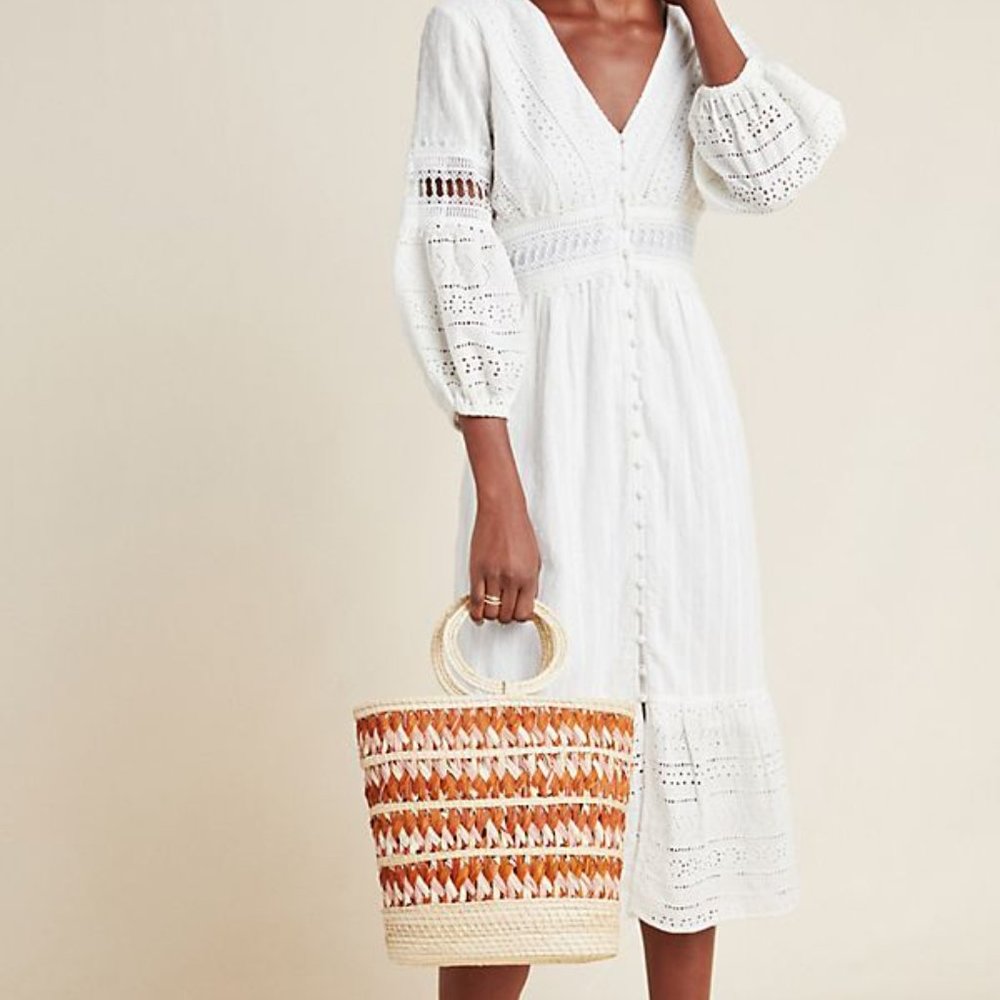Anthropologie NWT Ebba White Eyelet Midi Dress XS